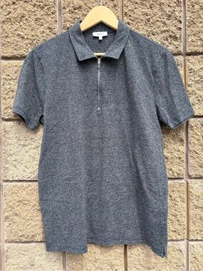 Reiss Men's Short Sleeve Half-Zip Polo in Charcoal Heather